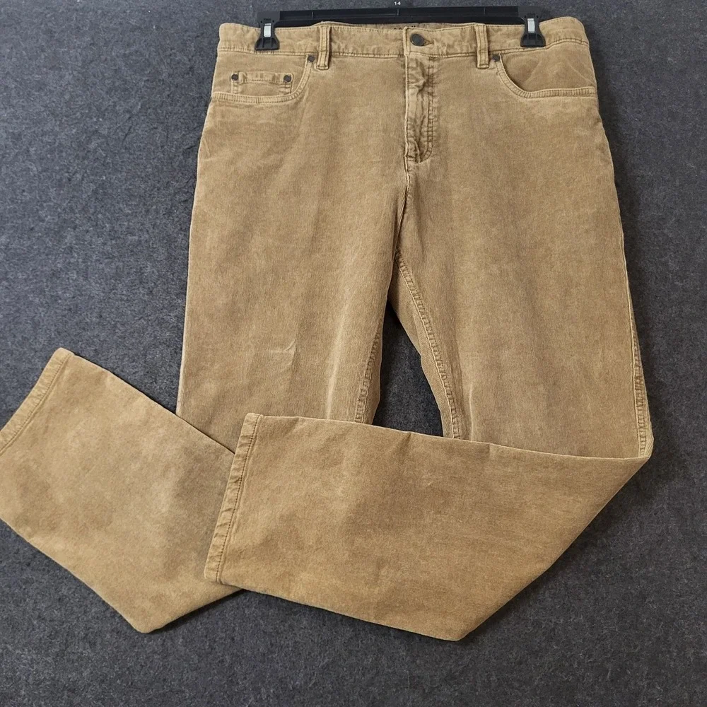 ROWM Mens Corduroy Pants Tan Khaki Straight Leg Five Pocket Trousers 36x30